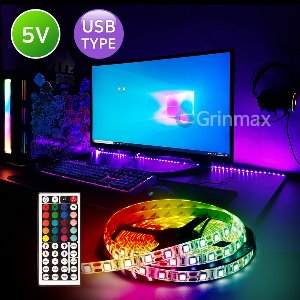 USB RGB 무드조명(리모컨) 5V 2.5M /모니터 TV 실내등 스트립 LED간접조명
